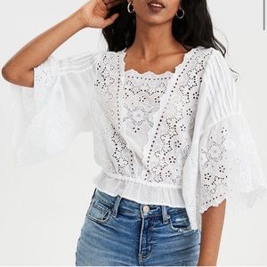 American Eagle Boho Bell Sleeve Eyelet Top
